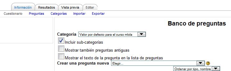 Banco de preguntas del cuestionario. categorías