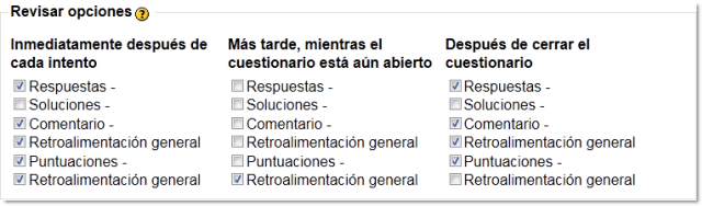 Revisar opciones de cuestionario. Actividad 4