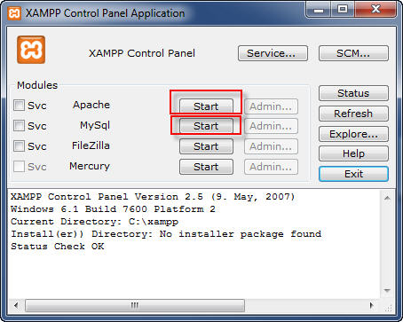 Panel de control de Xampp