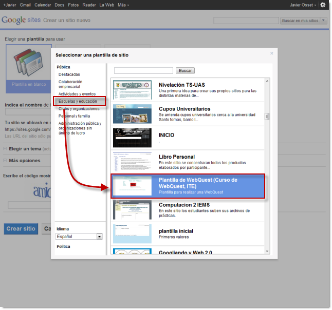 Búsqueda de plantillas de WebQuest en Google Sites Búsqueda de plantillas de WebQuest en Google Sites
