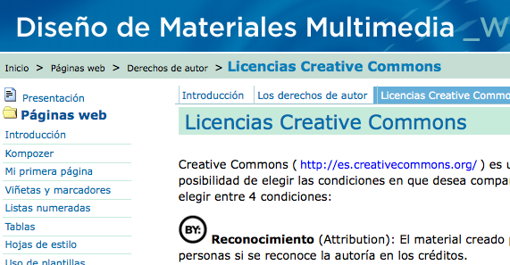 Vista de la página web "Diseño de Materiales Multimedia"
