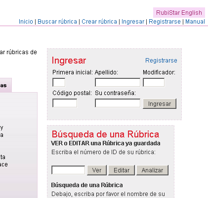 Vista de la página de inicio de RubiStart, con la opción Registrarse