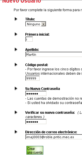Formulario de registro en RubiStar