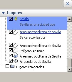 Se ve la franja de las etiquetas, áreas, recorridos, etc. que hemos creado