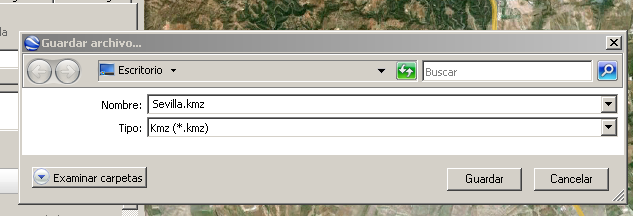 Se ve la herramienta de guardar las localizaciones que hemos creado como archivo de extensión kmz