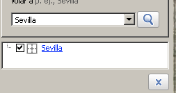 Caja de localización de una ubicación, en la que se ha escrito "Sevilla"