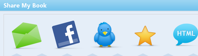 Se ven iconos de correo electrónico, Facebook, Twiter y página web (embeber el código)