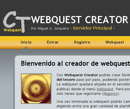 Vista de la página de inicio de WebQuest Creator