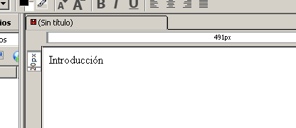 En el cuerpo de edición (lugar desde el que se escribe la página web que queremos crear) se lee "Introducción"