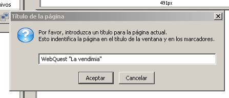 En la ventana emergente donde se solicita que se escriba un título, se ha escrito "WebQuest La vendimia"