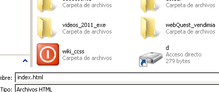 Se ve el menú en el que se indica como nombre de la primera página "index.htm"
