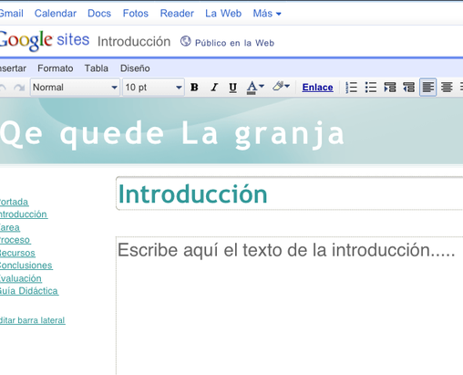 En la página Introducción se puede modificar el texto, mediante un editor de texto