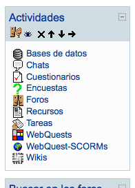 Barra lateral izquierda de herramientas de Moodel, en la que se ve entre otros iconos uno correspondiente al texto "WebQeust-SCRORMs"