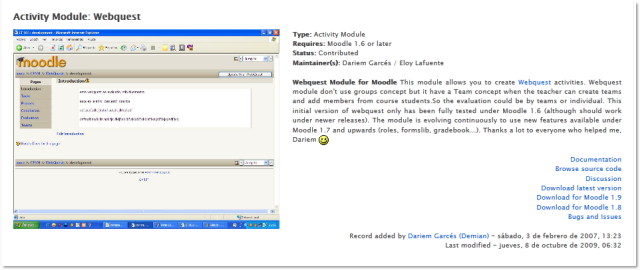 Página para la descarga de WebQuest Scorm