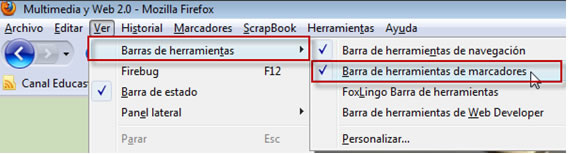 Ver > Barra de herramientas de marcadores