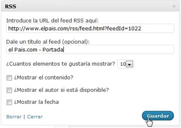 Configuración widget RSS