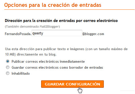 Opciones para la creación de entradas
