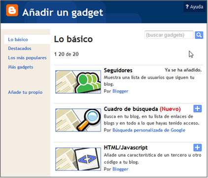 Añadir un gadget