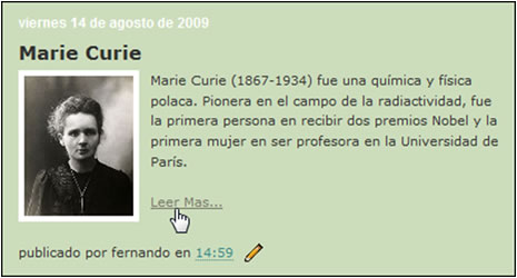 Detalle de la entrada del blog