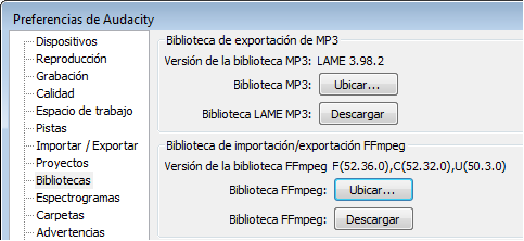 Preferencias Preferencias audacity