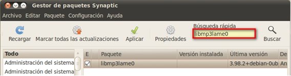 Gestor paqutes synaptic