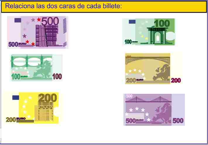 Actividad 2 para relacionar las caras de los billetes.