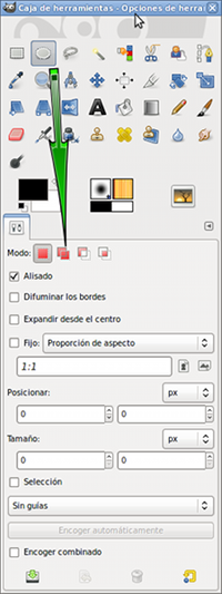 Opciones selección Caja de herramientas
