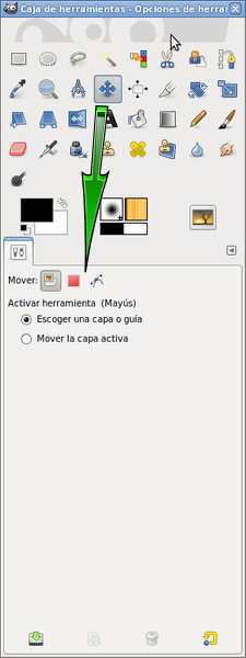 Opciones de Mover Caja de herramientas