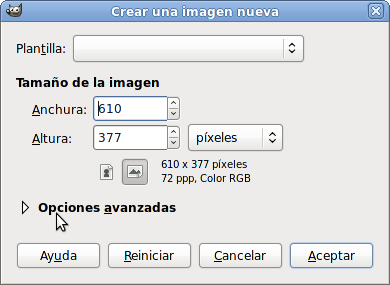 ventana nueva imagen Crear una nueva imagen