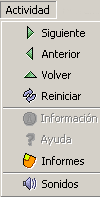 Opciones del menú Actividad