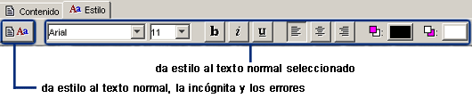 Pestaña Estilo del panel Texto
