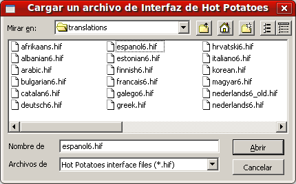 Selección de archivo de idioma Selección de archivo de idioma