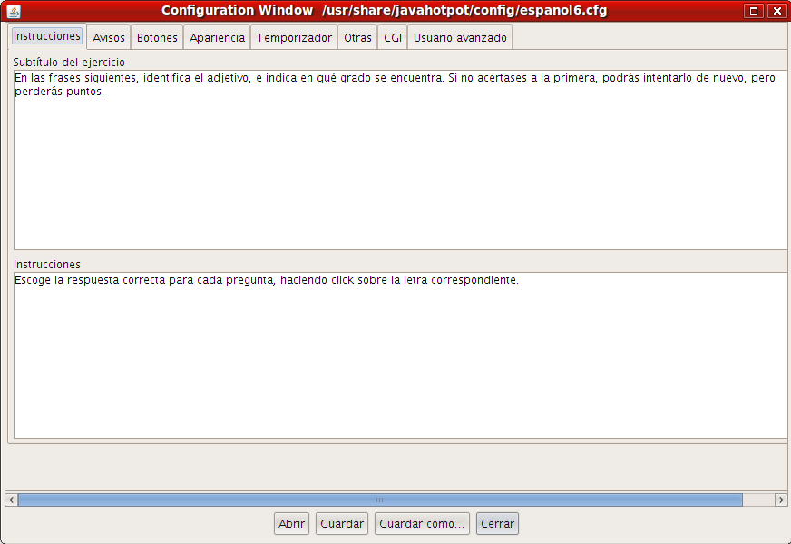 Abrir archivo de configuación de mensajes