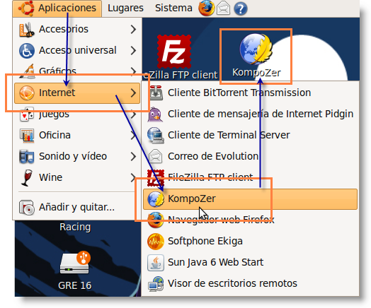 Kompozer en el Escritorio