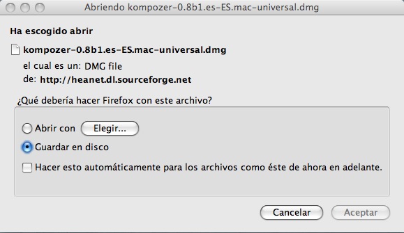 Descargando Kompozer para mac