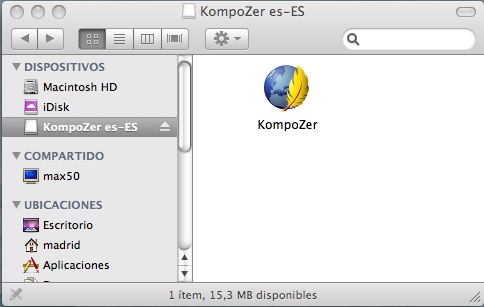 El programa Kompozer instalado en Mac