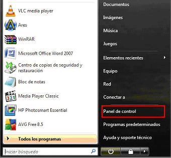 panel de control