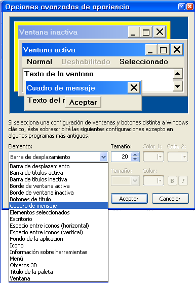 ventana opciones avanzadas