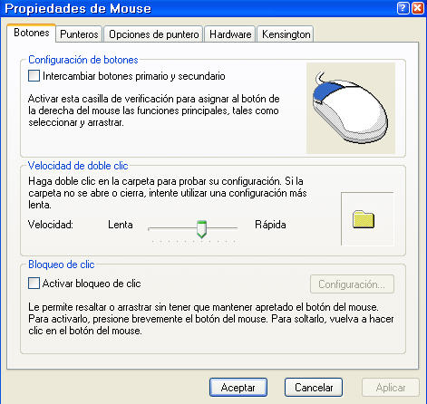 panatalla configuracion del ratón
