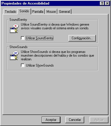 ventana accesibilidad sonido