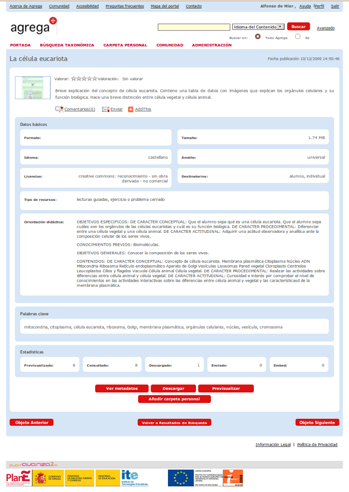 Ficha detallada de un ODE vista por un usuario registrado Ficha detallada de un ODE vista por un usuario registrado