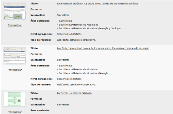 Lista de resultados sobre la célula Lista de resultados sobre la célula
