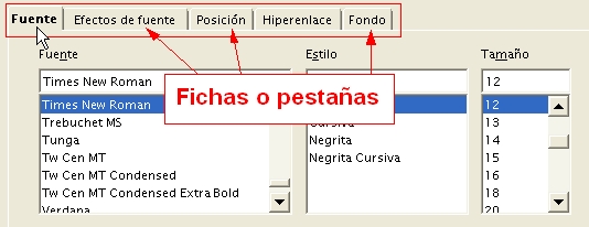 Fichas o Pestañas