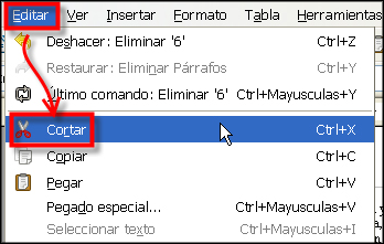 Menú Cortar