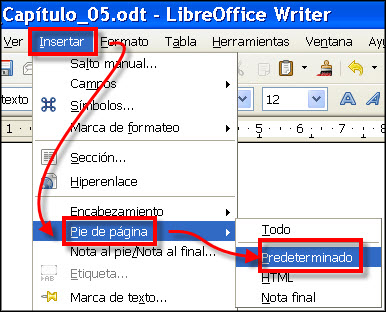 Menu Insertar pie de página