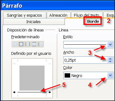 Pestaña Borde