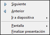 Menú contextual en proyección Menú contextual en proyección