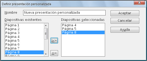 Cuadro de diálogo Definir presentación personalizada Cuadro de diálogo Definir presentación personalizada