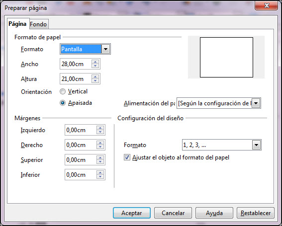 Cuadro de diálogo Preparar página