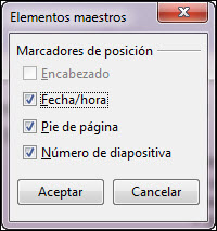 Cuadro de diálogo Elementos maestros